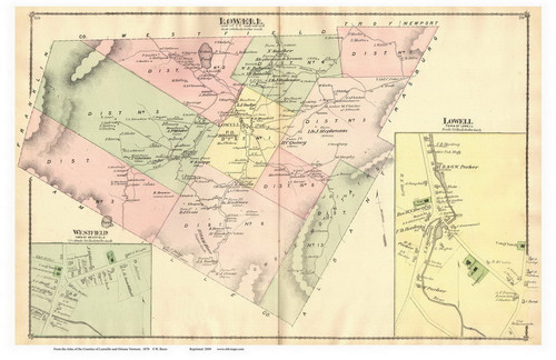 Lowell Town, Lowell and Westfield Villages, Vermont 1878 Old Town Map Reprint - Orleans Co.