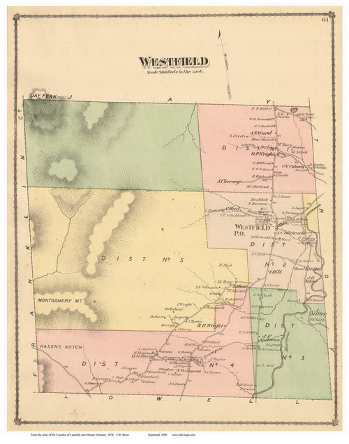 Westfield, Vermont 1878 Old Town Map Reprint - Orleans Co.