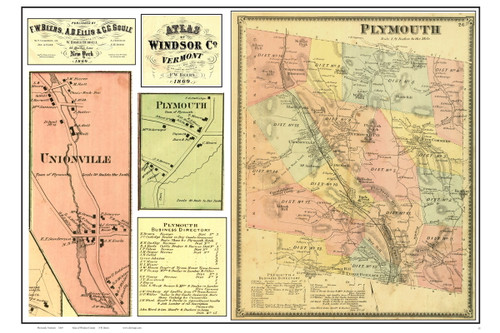 Plymouth Poster Map, 1869 Old Town Map Custom Print - Windsor Co. VT