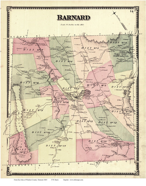 Barnard, Vermont 1869 Old Town Map Reprint - Windsor Co.