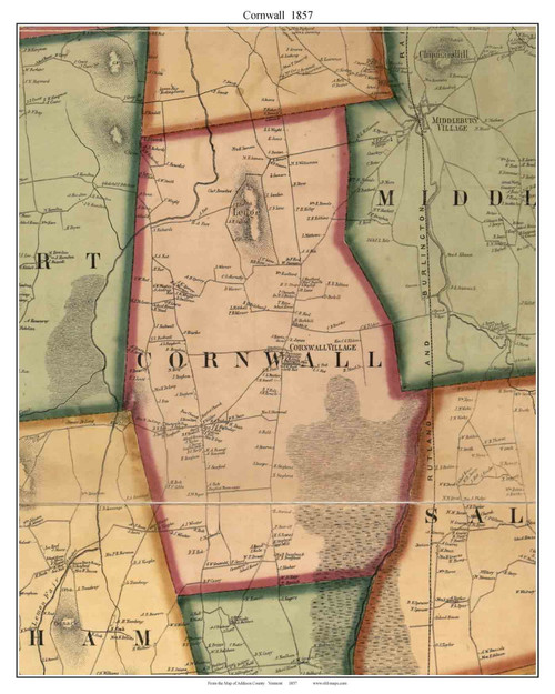 Cornwall, Vermont 1857 Old Town Map Custom Print - Addison Co.