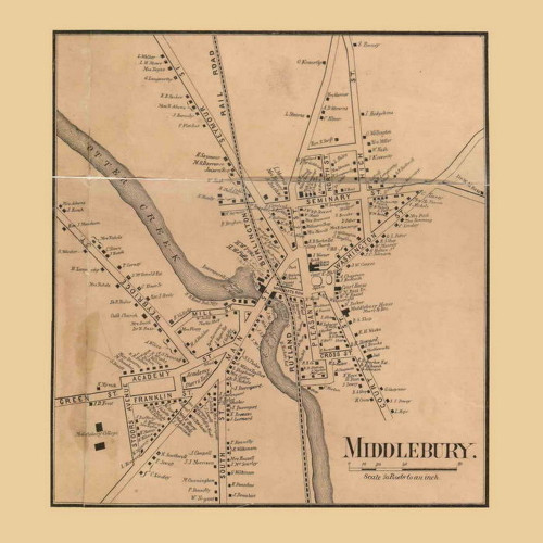 Middlebury Village, Vermont 1857 Old Town Map Custom Print - Addison Co.