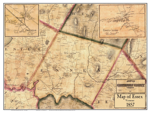 Essex Poster Map, 1857 Old Town Map Custom Print - Chittenden Co. VT