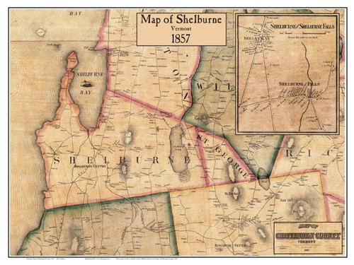 Shelburne Poster Map, 1857 Old Town Map Custom Print - Chittenden Co. VT