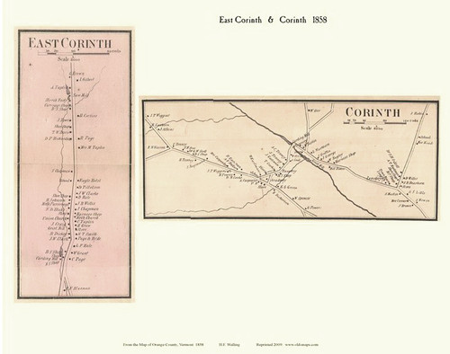 Corinth and East Corinth Villages, Vermont 1858 Old Town Map Custom Print - Orange Co.
