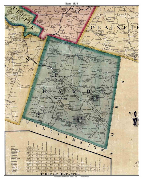 Barre, Vermont 1858 Old Town Map Custom Print - Washington Co.