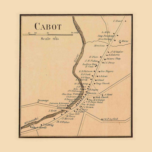 Cabot Village, Vermont 1858 Old Town Map Custom Print - Washington Co.