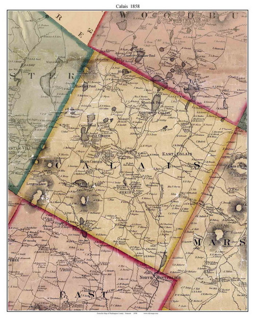 Calais, Vermont 1858 Old Town Map Custom Print - Washington Co.
