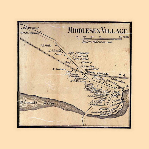 Middlesex Village, Vermont 1858 Old Town Map Custom Print - Washington Co.