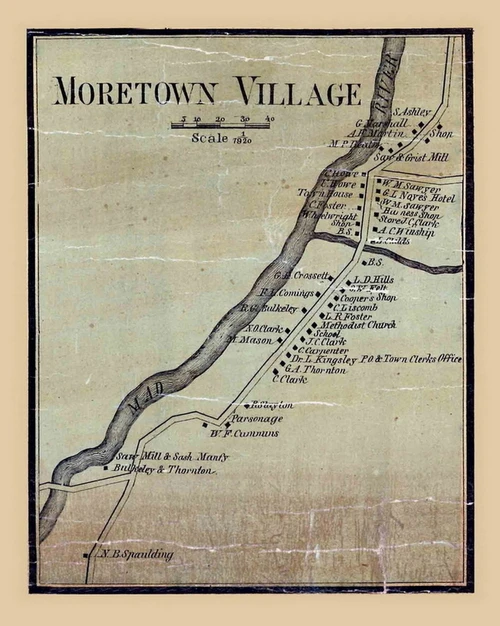 Moretown Village, Vermont 1858 Old Town Map Custom Print - Washington Co.