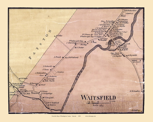 Waitsfield Village, Vermont 1858 Old Town Map Custom Print - Washington Co.