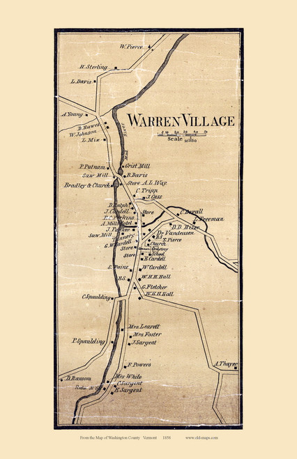 Warren Village, Vermont 1858 Old Town Map Custom Print - Washington Co.