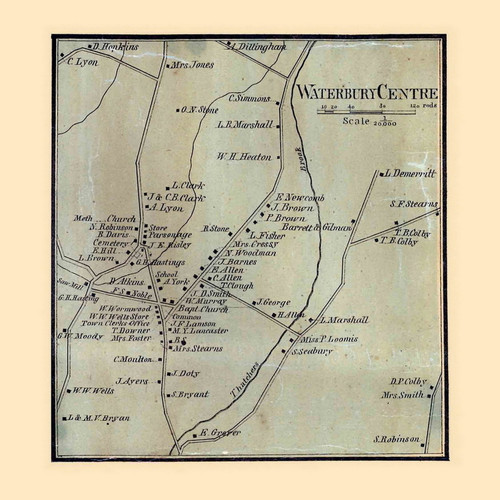 Waterbury Centre (Center), Vermont 1858 Old Town Map Custom Print - Washington Co.