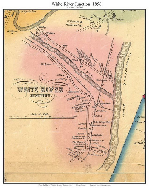 White River Juction, Vermont 1856 Old Town Map Custom Print - Windsor Co.