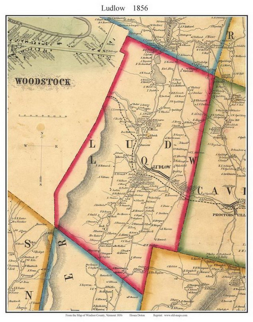 Ludlow, Vermont 1856 Old Town Map Custom Print - Windsor Co.