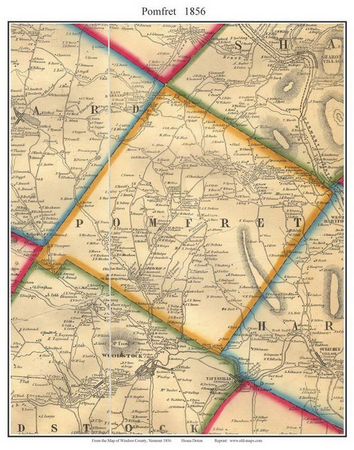 Pomfret, Vermont 1856 Old Town Map Custom Print - Windsor Co.