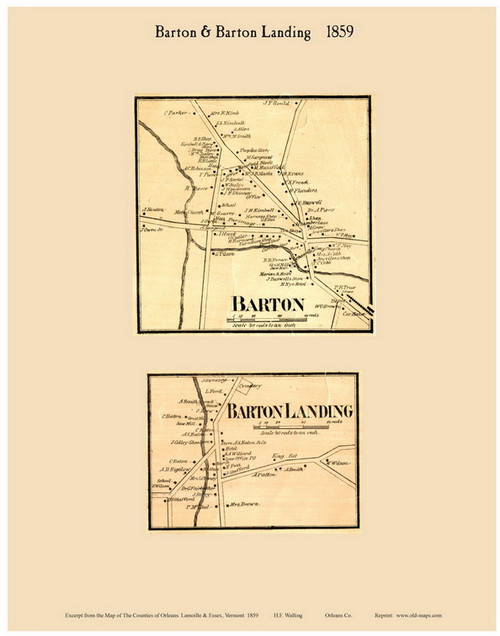 Barton and Barton Landing Villages, Vermont 1859 Old Town Map Custom Print - Orleans Co.