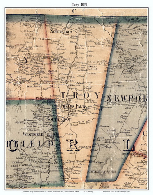 Troy, Vermont 1859 Old Town Map Custom Print - Orleans Co.