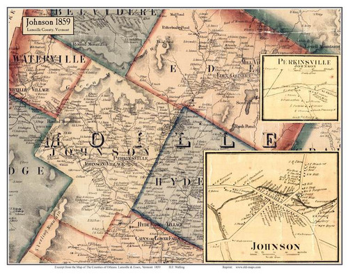 Johnson Town, Johnson and Perkinsville Villages, Vermont 1859 Old Town Map Custom Print - Lamoille Co.
