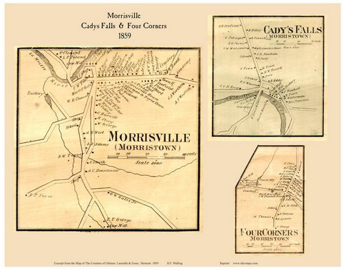 Morrisville, Cady's Falls, and Four Corners Villages, Vermont 1859 Old Town Map Custom Print - Lamoille Co.