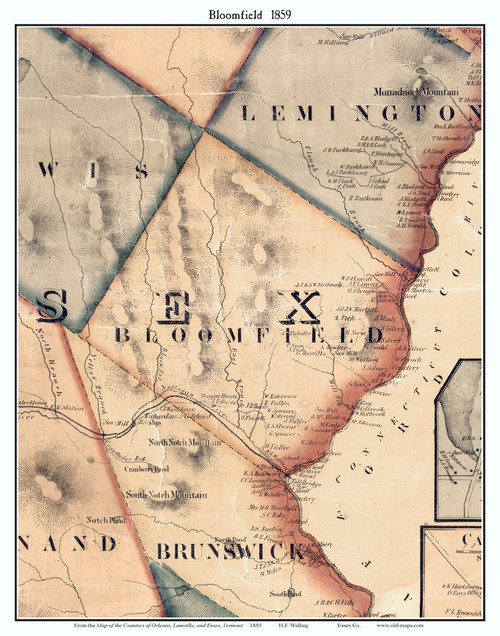 Bloomfield, Vermont 1859 Old Town Map Custom Print - Essex Co.