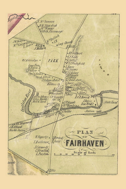 Fairhaven Village, Vermont 1854 Old Town Map Custom Print - Rutland Co.