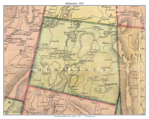 Hubbardton, Vermont 1854 Old Town Map Custom Print - Rutland Co.
