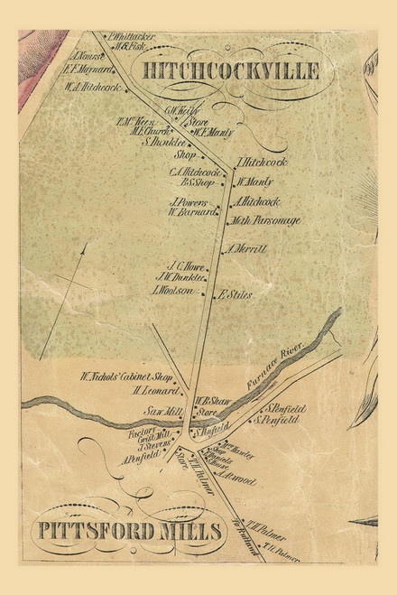 Hitchcockville and Pittsford Mills, Pittsford, Vermont 1854 Old Town Map Custom Print - Rutland Co.