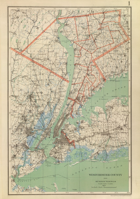Westchester County and Surroundings, New York 1893 - Old Town Map Reprint - Westchester Co. Atlas 1