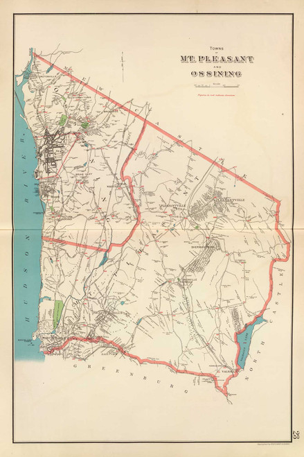 Mt Pleasant and Ossining, New York 1893 - Old Town Map Reprint - Westchester Co. Atlas 23