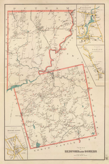 Bedford and Somers, New York 1893 - Old Town Map Reprint - Westchester Co. Atlas 30