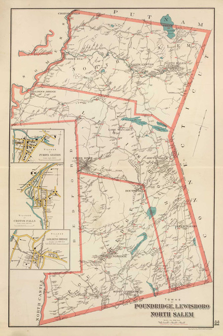 Poundridge, Lewisboro, and North Salem, New York 1893 - Old Town Map Reprint - Westchester Co. Atlas 31