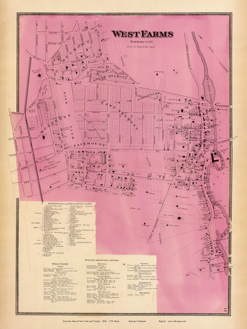 West Farms Village, New York 1868 - Old Town Map Reprint - Westchester Co. - NYC Vicinity Atlas