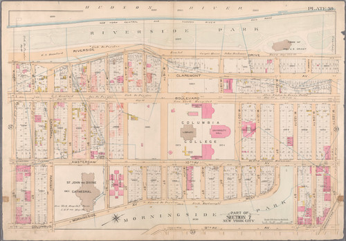 Plate 38, Waterfront & Columbia College Area, 1897 - Old Street Map Reprint - 1897 Bromley Atlas of Manhattan