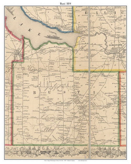 Busti, New York 1854 Old Town Map Custom Print - Chautauque Co.