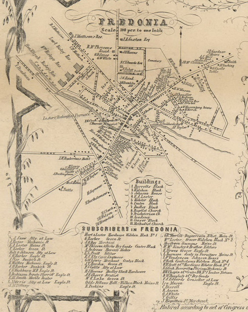 Fredonia Village, New York 1854 Old Town Map Custom Print - Chautauque Co.