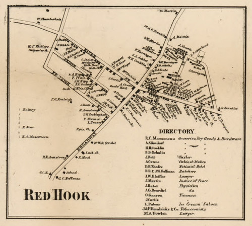 Red Hook Village, New York 1858 Old Town Map Custom Print - Dutchess Co.