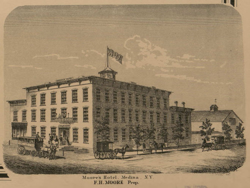 Moores Hotel, New York 1860 Old Town Map Custom Print - Orleans Co.