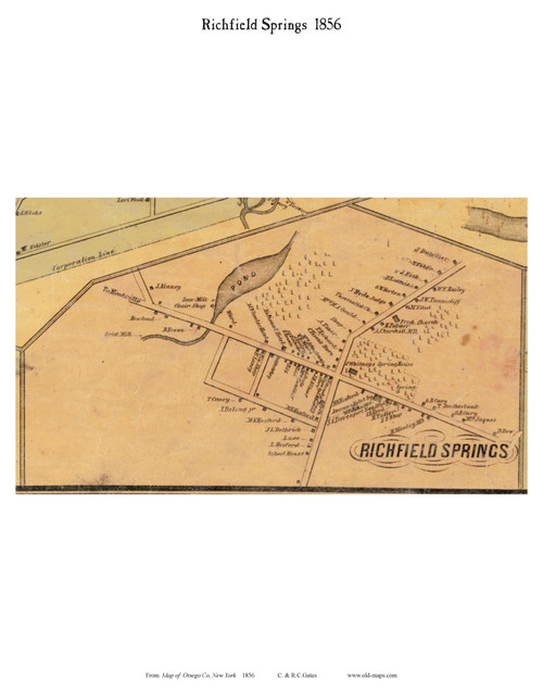 Richfield Springs, New York 1856 Old Town Map Custom Print - Otsego Co.