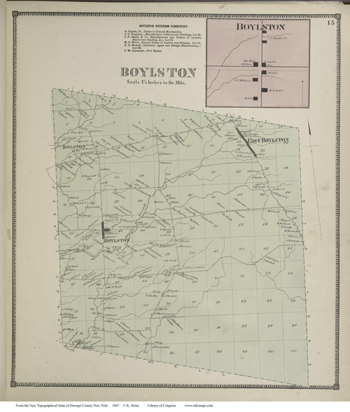 Boylston, New York 1867 - Old Town Map Reprint - Oswego Co.