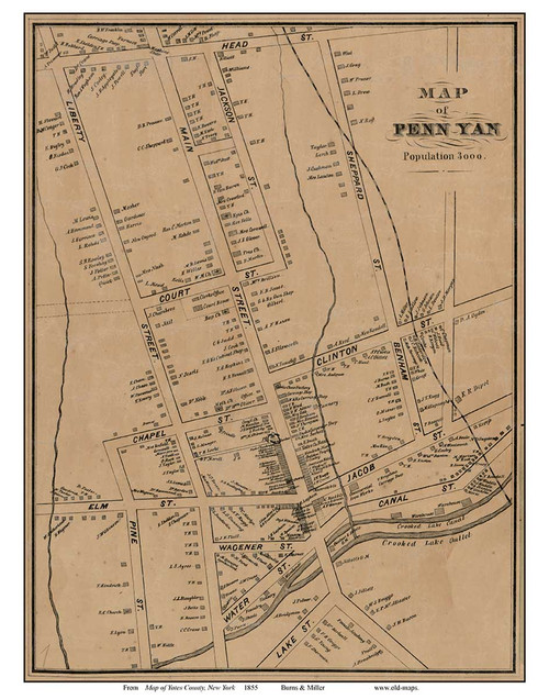 Penn Yan, New York 1855 Old Town Map Custom Print - Yates Co.
