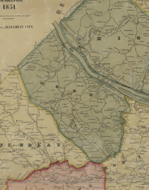 Moon Township, Pennsylvania 1851 Old Town Map Custom Print - Allegheny Co.