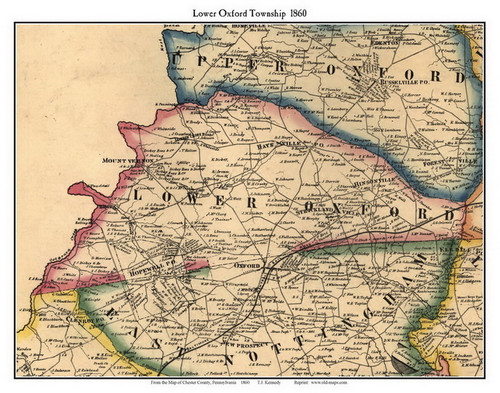 Lower Oxford Township, Pennsylvania 1860 Old Town Map Custom Print - Chester Co.