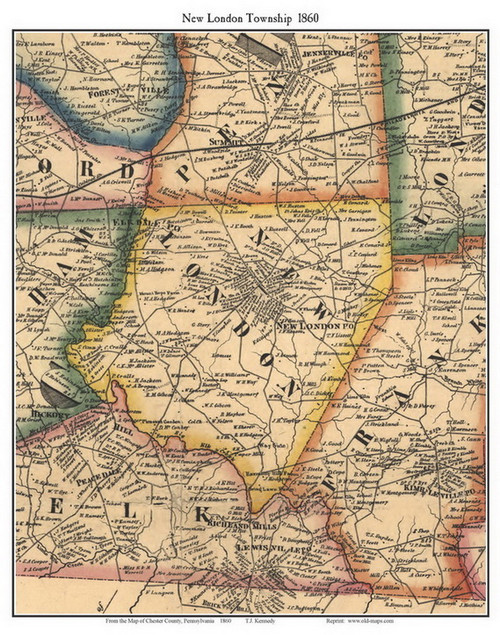 New London Township, Pennsylvania 1860 Old Town Map Custom Print - Chester Co.