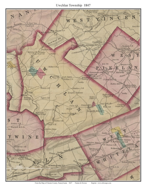Uwchlan Township, Pennsylvania 1847 Old Town Map Custom Print - Chester Co.