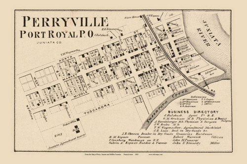 Perryville AKA Port Royal Village, Millford Township, Pennsylvania 1863 Old Town Map Custom Print - Juniata Co.