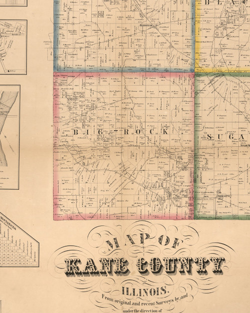 Big Rock, Illinois 1860 Old Town Map Custom Print - Kane Co.