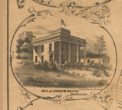 Joseph Deitz Residence  Seneca - McHenry Co. , Illinois 1862 Old Town Map Custom Print - McHenry Co.