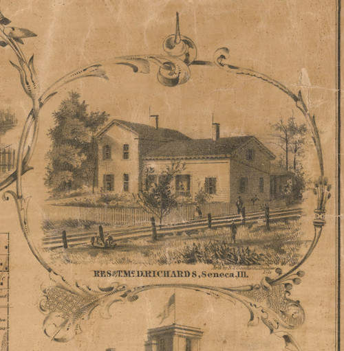 T McD. Richards Residence Seneca - McHenry Co. , Illinois 1862 Old Town Map Custom Print - McHenry Co.