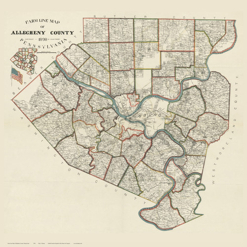 Allegheny County Pennsylvania 1898 - Old Map Reprint